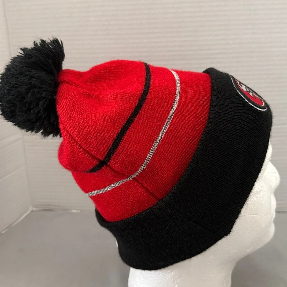 New Era San Francisco 49ERS Beanie Cap Hat Pom Logo Fleece Lined Red & Black OS